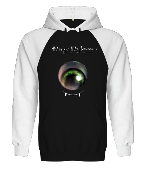 Tisho - Wampire Eye - Halloween Siyah/Beyaz Orjinal Reglan Hoodie Unisex Sweatshirt