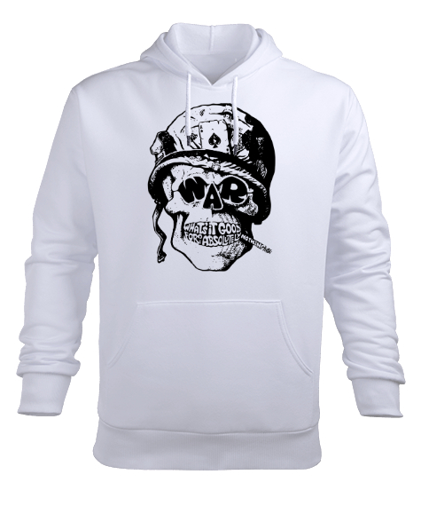 Tisho - War Soldier Skull - Asker Beyaz Erkek Kapüşonlu Hoodie Sweatshirt