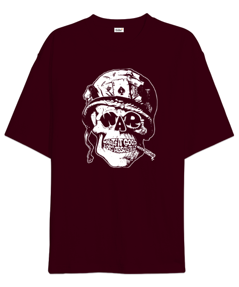 Tisho - War Soldier Skull - Asker Bordo Oversize Unisex Tişört