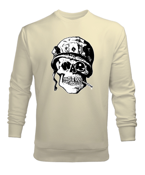 Tisho - War Soldier Skull - Asker Krem Erkek Sweatshirt