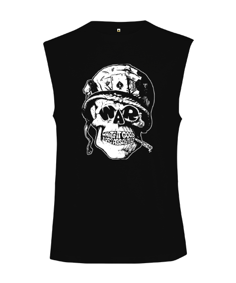 Tisho - War Soldier Skull - Asker Siyah Kesik Kol Unisex Tişört