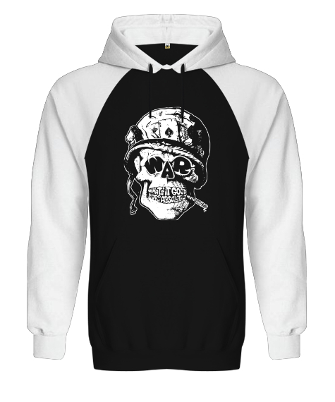 Tisho - War Soldier Skull - Asker Siyah/Beyaz Orjinal Reglan Hoodie Unisex Sweatshirt