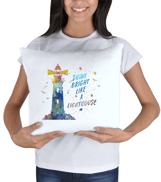 Tisho - Watercolor Lighthouse Kare Yastık