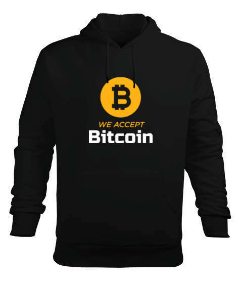 Tisho - We Accept Bitcoin v1H Black Front Erkek Kapüşonlu Hoodie Sweatshirt