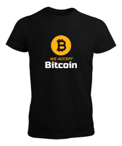 Tisho - We Accept Bitcoin v1T Black Front Erkek Tişört