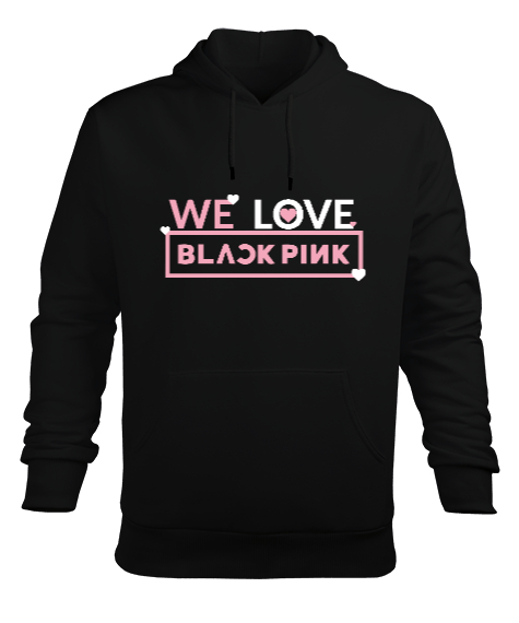 Tisho - We Love Blackpink Tasarımı Baskılı Siyah Erkek Kapüşonlu Hoodie Sweatshirt
