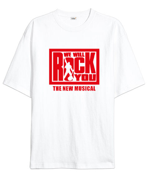 Tisho - We Will Rock You Beyaz Oversize Unisex Tişört