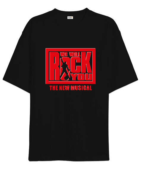 Tisho - We Will Rock You Siyah Oversize Unisex Tişört