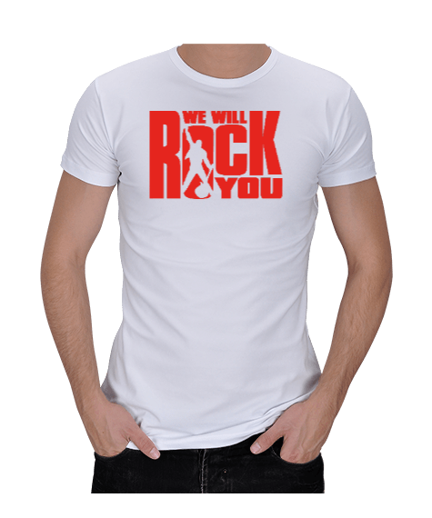 Tisho - We Will Rock You tasarımlı harika Erkek Regular Kesim Tişört beyaz tişört Erkek Regular Kesim Tişört