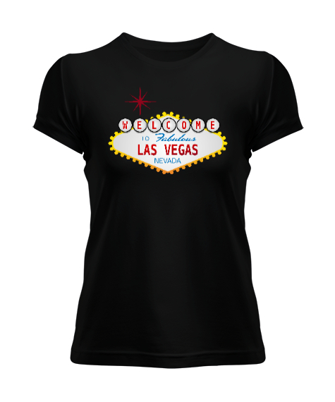 Tisho - Welcome Las Vegas Nevada Siyah Kadın Tişört