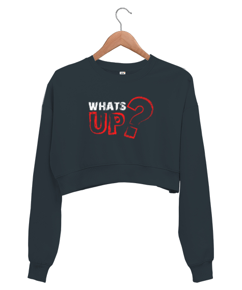 Tisho - Whats Up? - Slogan Füme Kadın Crop Sweatshirt