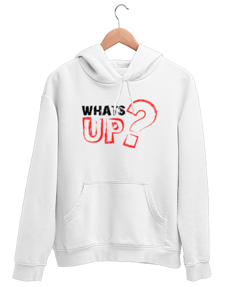 Tisho - Whats Up? - Slogan Beyaz Unisex Kapşonlu Sweatshirt