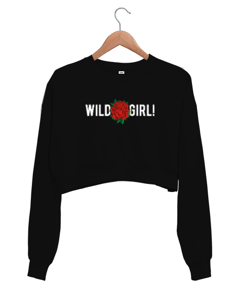 Tisho - Wild Girl - Vahşi Siyah Kadın Crop Sweatshirt