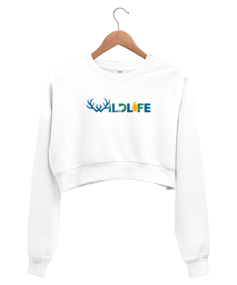 Tisho - Wild Life - Vahşi Yaşam Beyaz Kadın Crop Sweatshirt