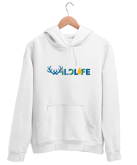 Tisho - Wild Life - Vahşi Yaşam Beyaz Unisex Kapşonlu Sweatshirt