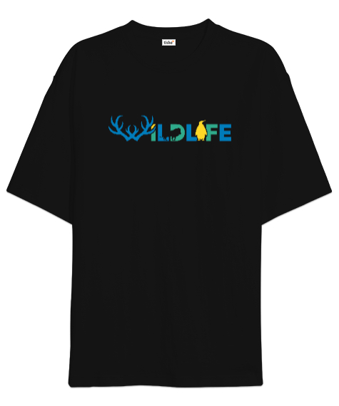 Tisho - Wild Life - Vahşi Yaşam Siyah Oversize Unisex Tişört