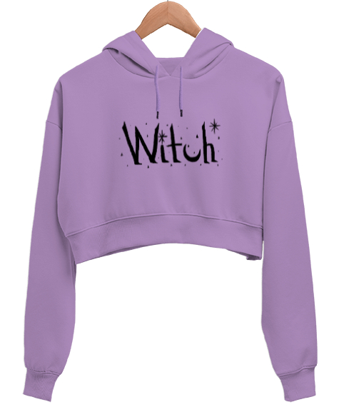 Tisho - Witch Cadı Lila Kadın Crop Hoodie Kapüşonlu Sweatshirt