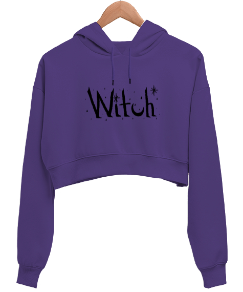 Tisho - Witch Cadı Mor Kadın Crop Hoodie Kapüşonlu Sweatshirt