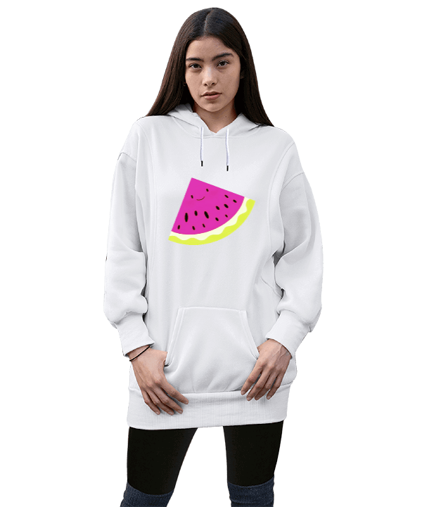 Tisho - WMELON Kadın Uzun Hoodie Kapüşonlu Sweatshirt