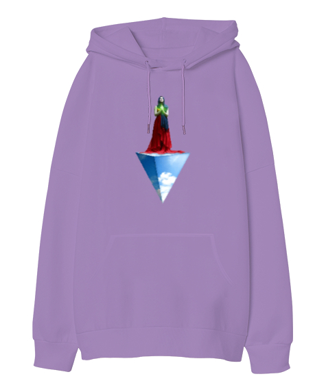 Tisho - Woman Pyramide - Fantastik Lila Oversize Unisex Kapüşonlu Sweatshirt