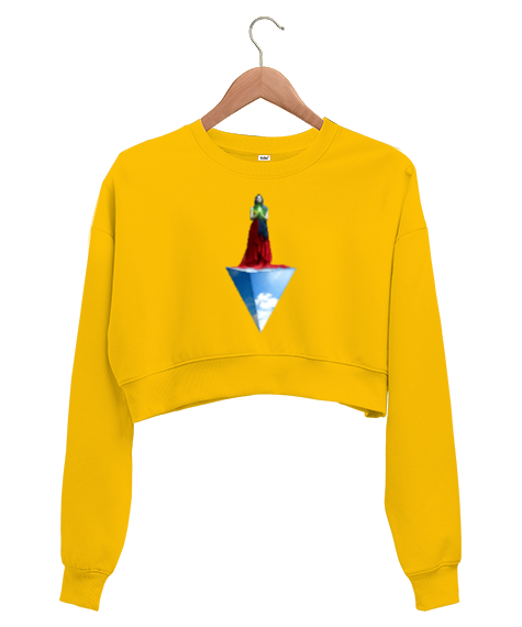 Tisho - Woman Pyramide - Fantastik Sarı Kadın Crop Sweatshirt