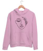 Woman Silhouette - Yüz Silüet ve Yapraklar Pembe Unisex Kapşonlu Sweatshirt - Tisho