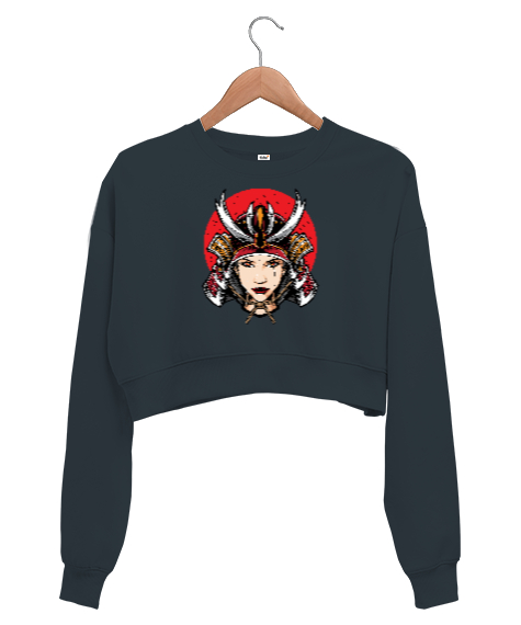 Tisho - Woman Warrior - Savaşçı Füme Kadın Crop Sweatshirt
