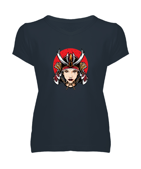 Tisho - Woman Warrior - Savaşçı Füme Kadın V Yaka Tişört