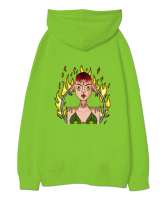 Women8 Fıstık Yeşili Oversize Unisex Kapüşonlu Sweatshirt - Thumbnail