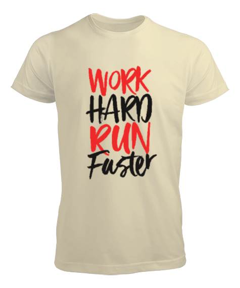 Tisho - Work Hard Run Faster Baskılı Krem Erkek Tişört