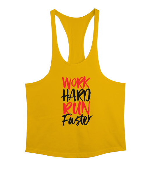 Tisho - Work Hard Run Faster Baskılı Sarı Erkek Tank Top Atlet