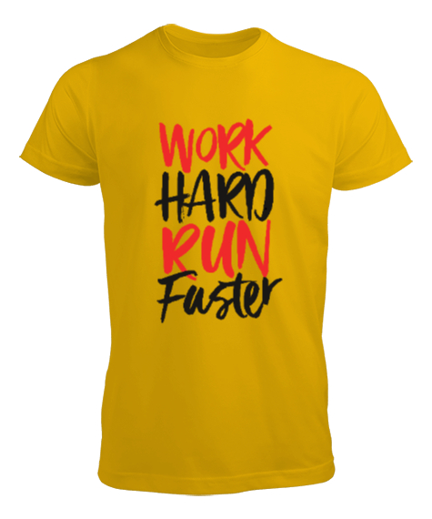 Tisho - Work Hard Run Faster Baskılı Sarı Erkek Tişört