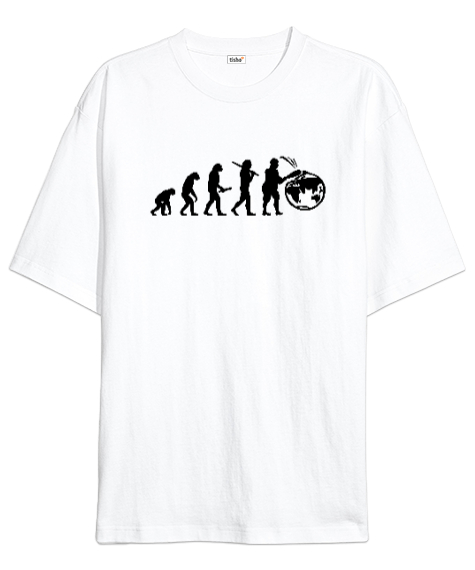 Tisho - World Evulation - Evrim Beyaz Oversize Unisex Tişört