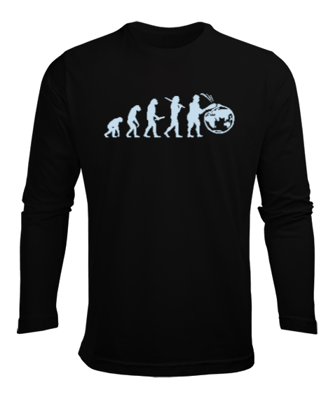 Tisho - World Evulation - Evrim Siyah Erkek Uzun Kol Yazlık Tişört