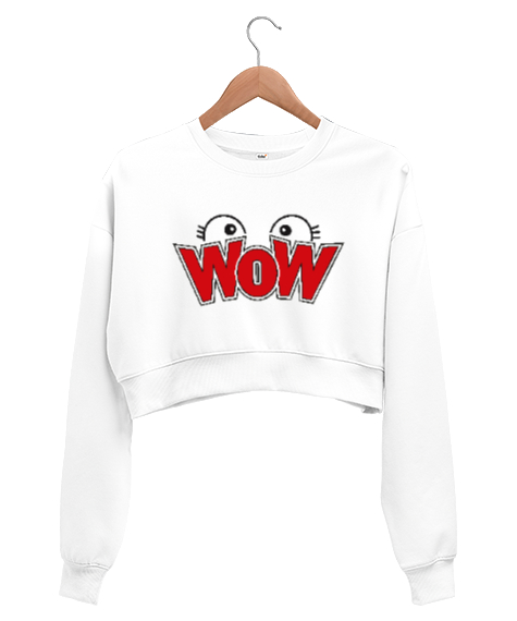 Tisho - WoW - Gözler - Cute Beyaz Kadın Crop Sweatshirt