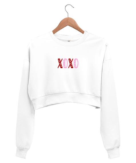 Tisho - XOXO Beyaz Kadın Crop Sweatshirt