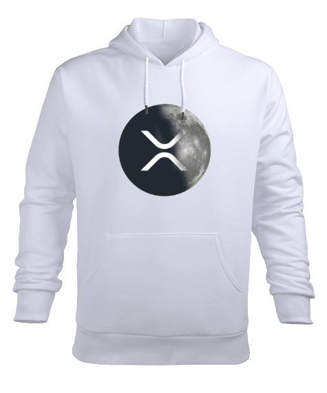 Tisho - XRP to the Moon v1H Beyaz Erkek Kapüşonlu Hoodie Sweatshirt