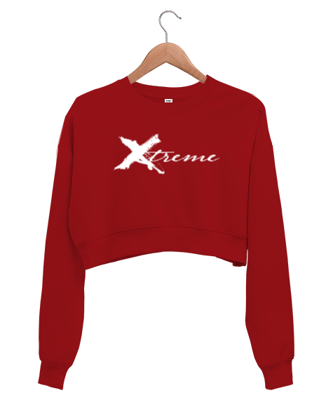 Tisho - Xtreme - Extrem Slogan Kırmızı Kadın Crop Sweatshirt