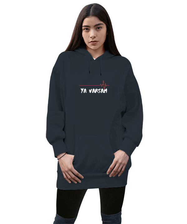 Tisho - Ya Varsam Tasarım Kadın Uzun Hoodie Kapüşonlu Sweatshirt