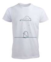 Yağmur Altında Kalan Penguen Beyaz Erkek Tişört - Tisho