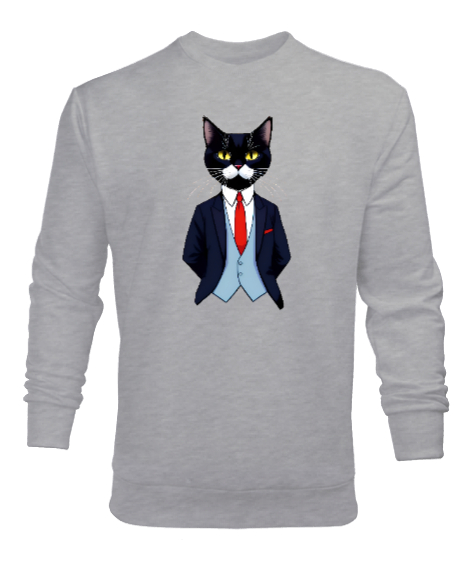 Tisho - yakışıklı kedi Gri Erkek Sweatshirt