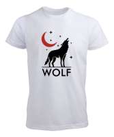 Yalnız Uluyan Kurt ve Hilal - Wolf Beyaz Erkek Tişört - Tisho