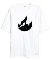 Yalnız Uluyan Kurt - Wolf Beyaz Oversize Unisex Tişört - Tisho