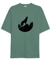 Yalnız Uluyan Kurt - Wolf Çağla Yeşili Oversize Unisex Tişört - Tisho