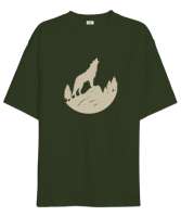 Yalnız Uluyan Kurt - Wolf Haki Yeşili Oversize Unisex Tişört - Tisho