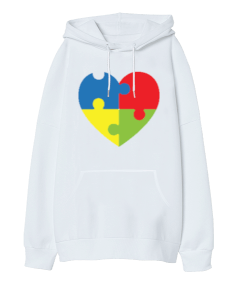 Yapboz Kalp Oversize Unisex Kapüşonlu Sweatshirt - Tisho