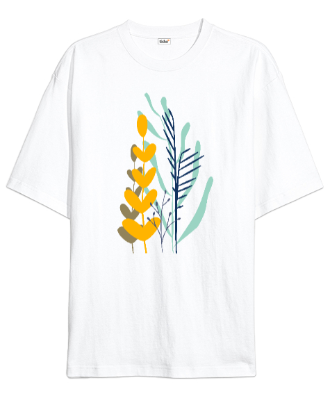 Tisho - Yaprak Beyaz Oversize Unisex Tişört