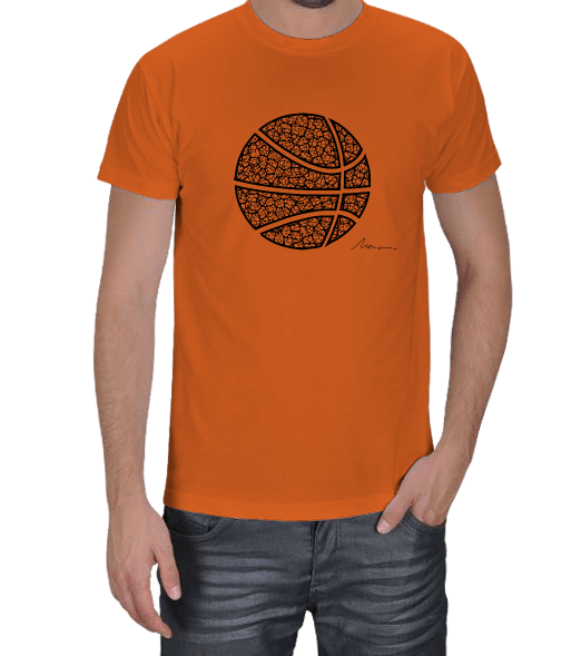 Tisho - Yaprak Desenli Basketbol Topu Erkek turuncu Erkek Tişört