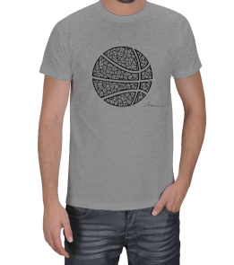 Tisho - Yaprak Desenli Basketbol Topu Gri Erkek Tişört