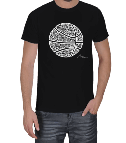 Tisho - Yaprak Desenli Basketbol Topu Siyah Erkek Tişört